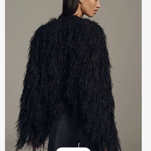 Anthropologie Black Fringe Cardigan - Picture 2 of 8